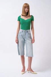 Square Neck Green Knit Blouse