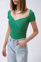Square Neck Green Knit Blouse