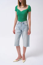 Square Neck Green Knit Blouse