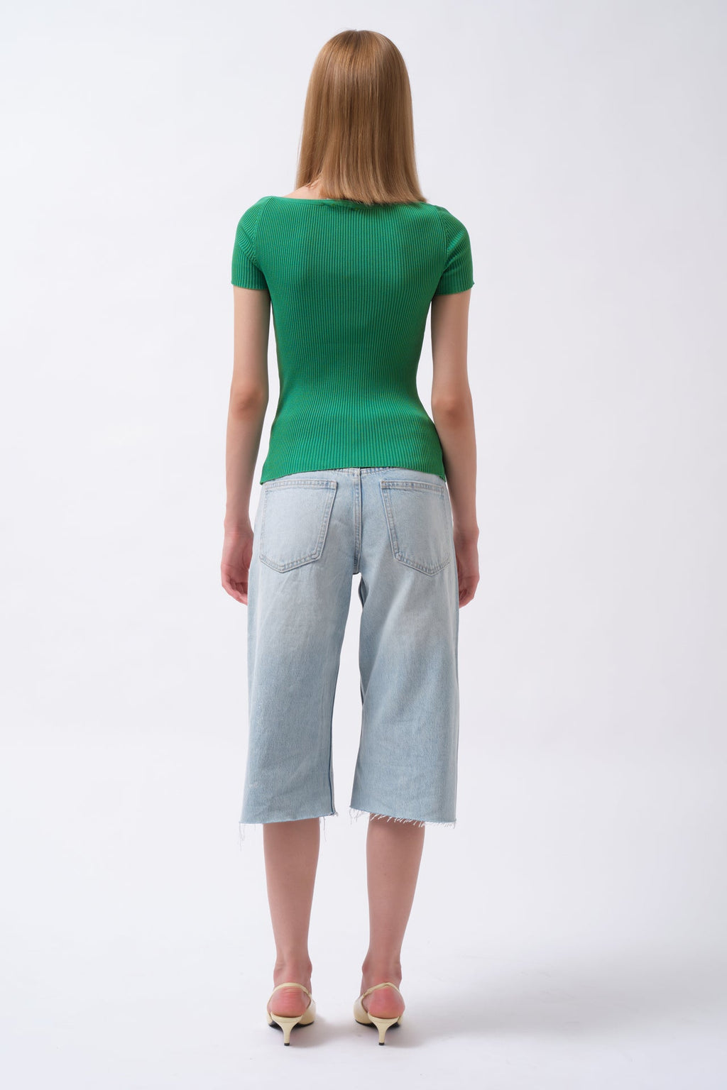 Square Neck Green Knit Blouse