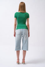 Square Neck Green Knit Blouse