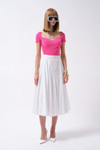 Square Neck Fuchsia Knit Blouse