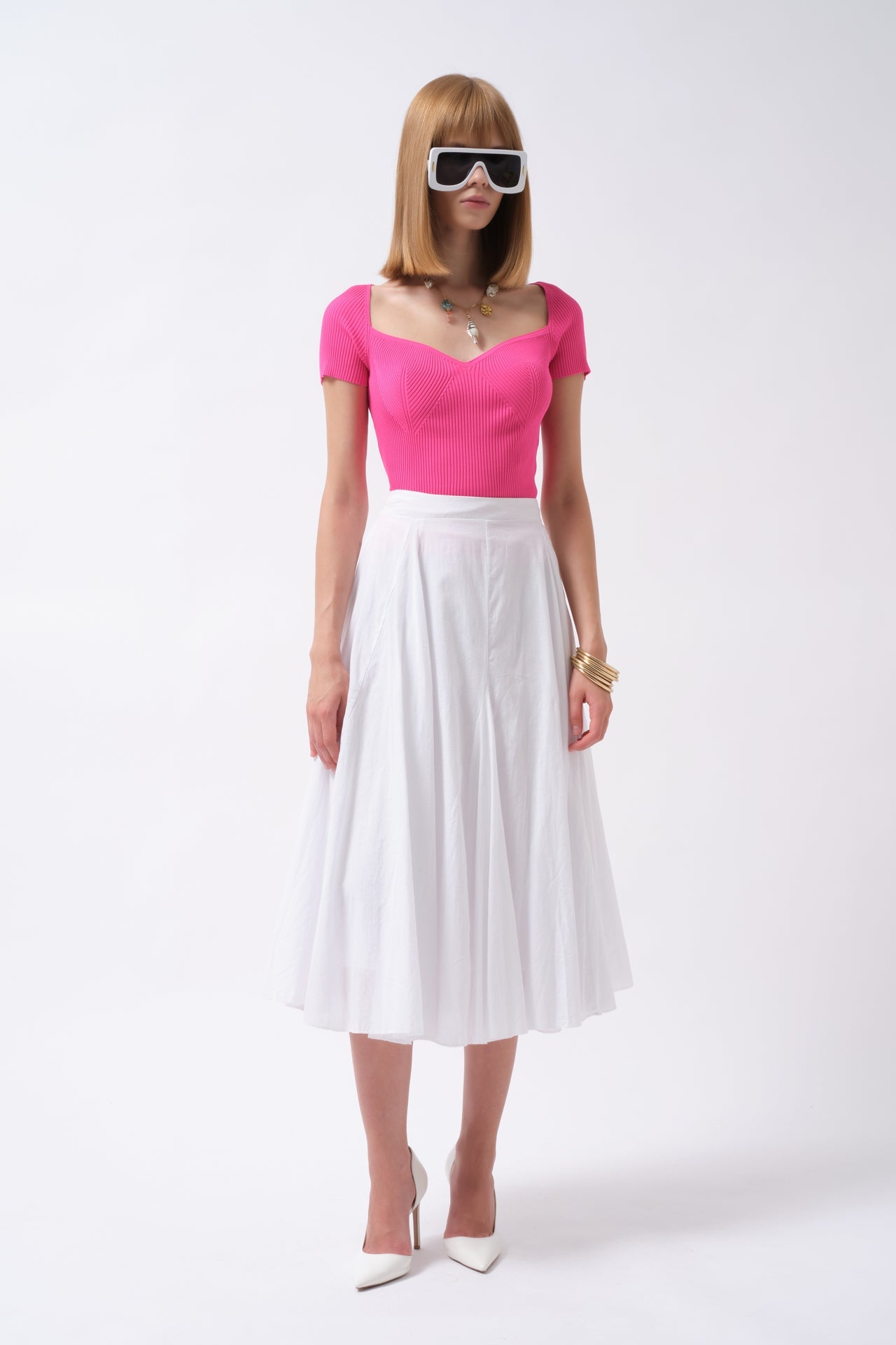 Square Neck Fuchsia Knit Blouse