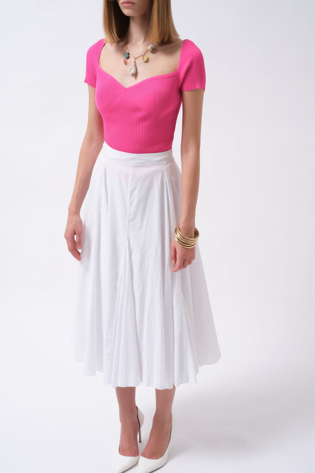 Square Neck Fuchsia Knit Blouse