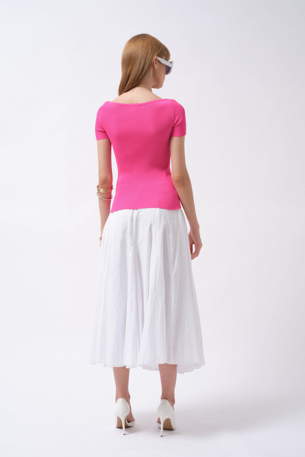 Square Neck Fuchsia Knit Blouse