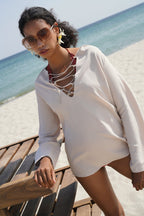 Lace-Up Beige Linen Blouse