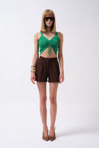 Front Ruched Green Crop Blouse