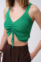 Front Ruched Green Crop Blouse