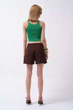 Front Ruched Green Crop Blouse