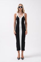 Two-Tone Slit Detail Black White Dress
