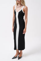 Two-Tone Slit Detail Black White Dress