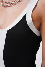 Two-Tone Slit Detail Black White Dress