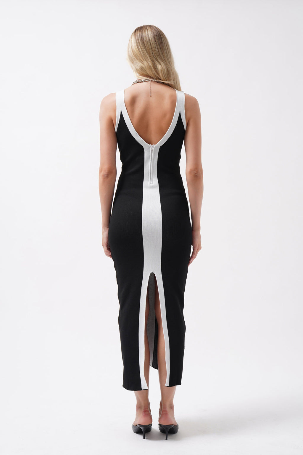 Two-Tone Slit Detail Black White Dress