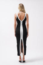 Two-Tone Slit Detail Black White Dress
