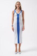 Two-Tone Slit Detail White Saxe Blue Dress
