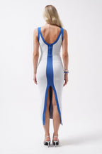 Two-Tone Slit Detail White Saxe Blue Dress