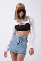 Oval Kesim White Crop Shirt
