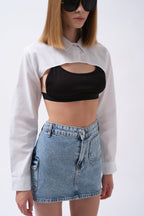 Oval Kesim White Crop Shirt
