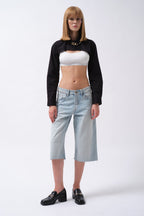 Oval Cut Black Crop Shirt