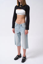 Oval Cut Black Crop Shirt