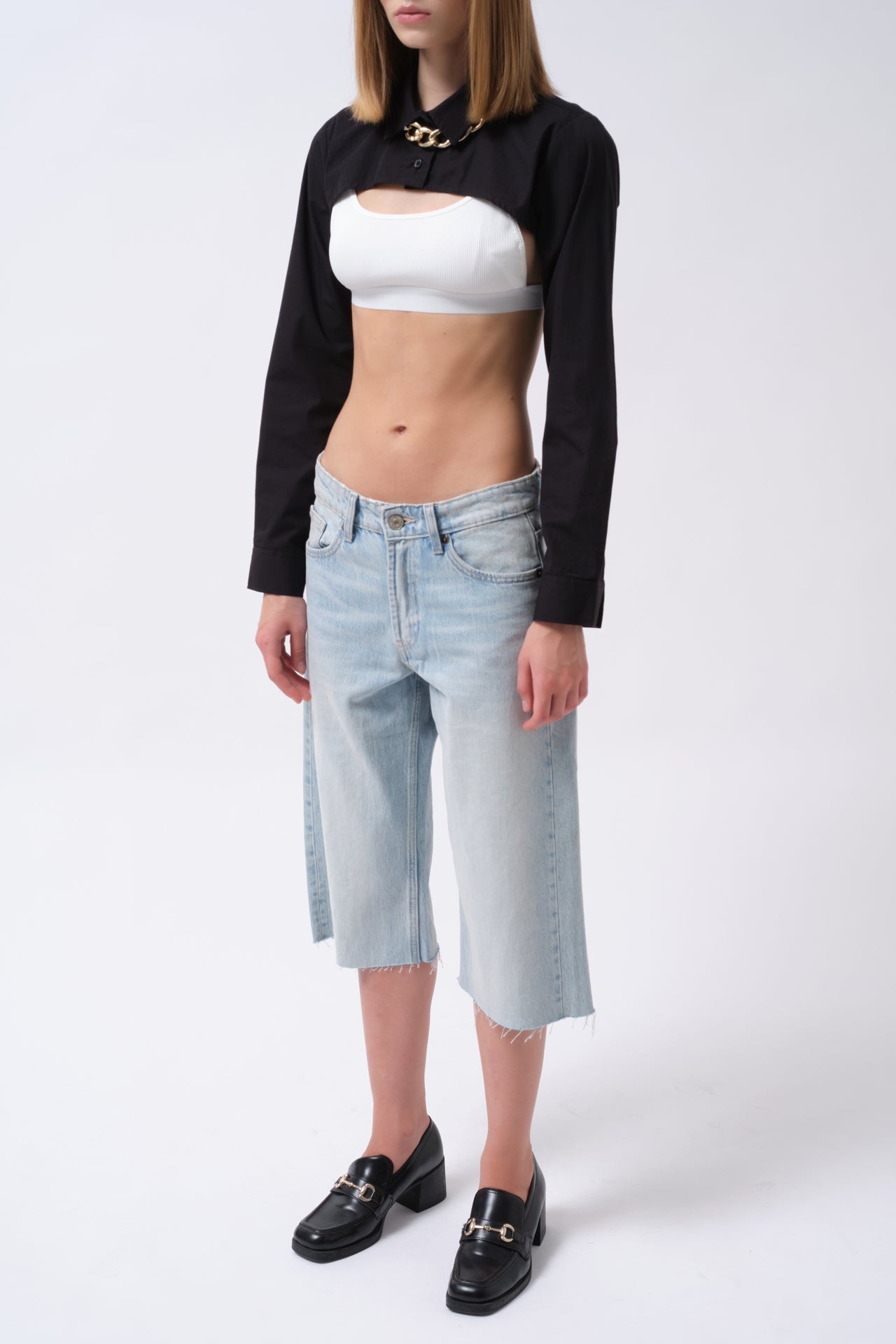 Oval Cut Black Crop Shirt