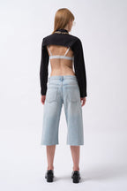 Oval Cut Black Crop Shirt