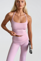 Spaghetti Strap Blouse Wide Leg Pants Pink Two-Piece Set