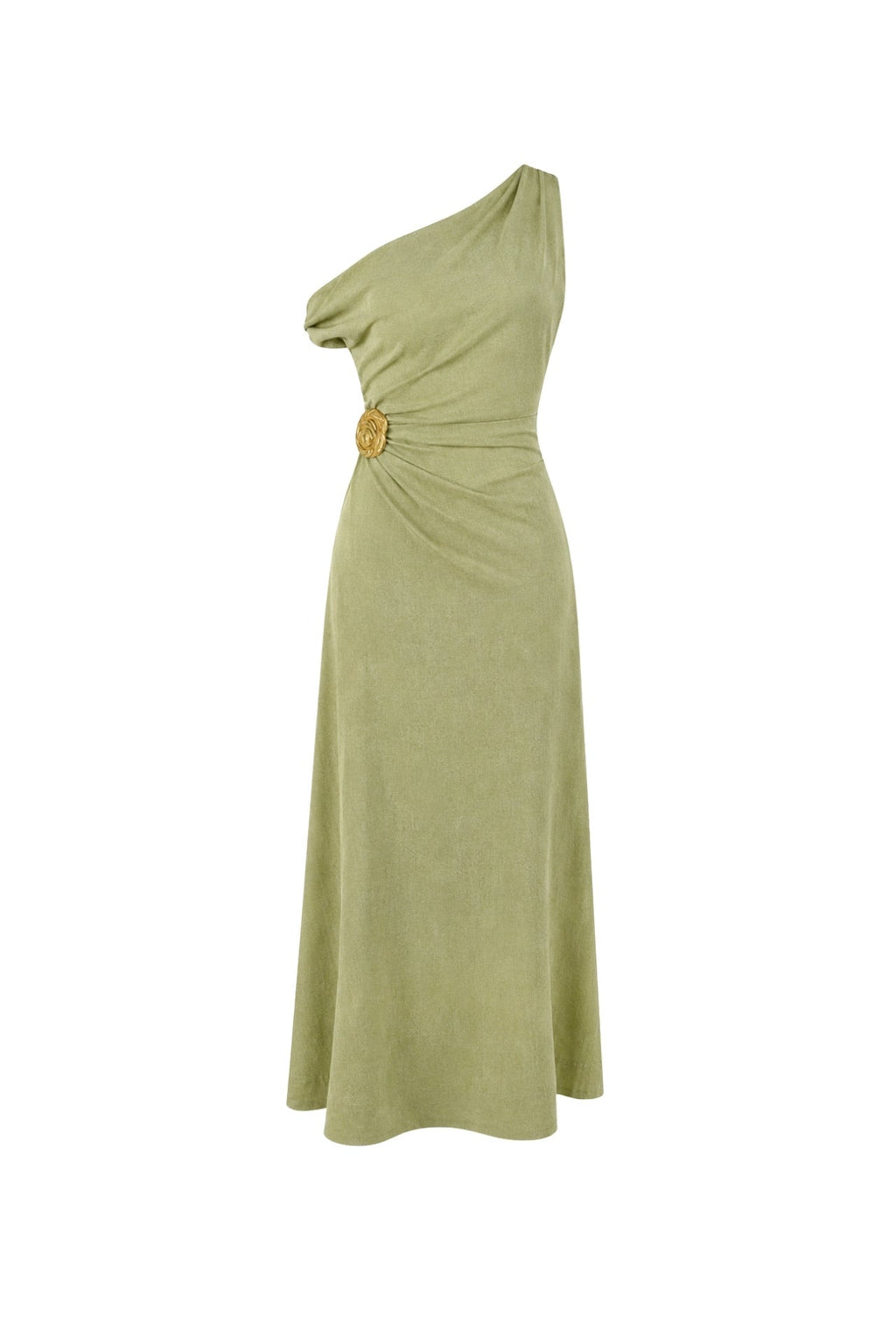 Accessory Detail Off-Shoulder Maxi Green Dress