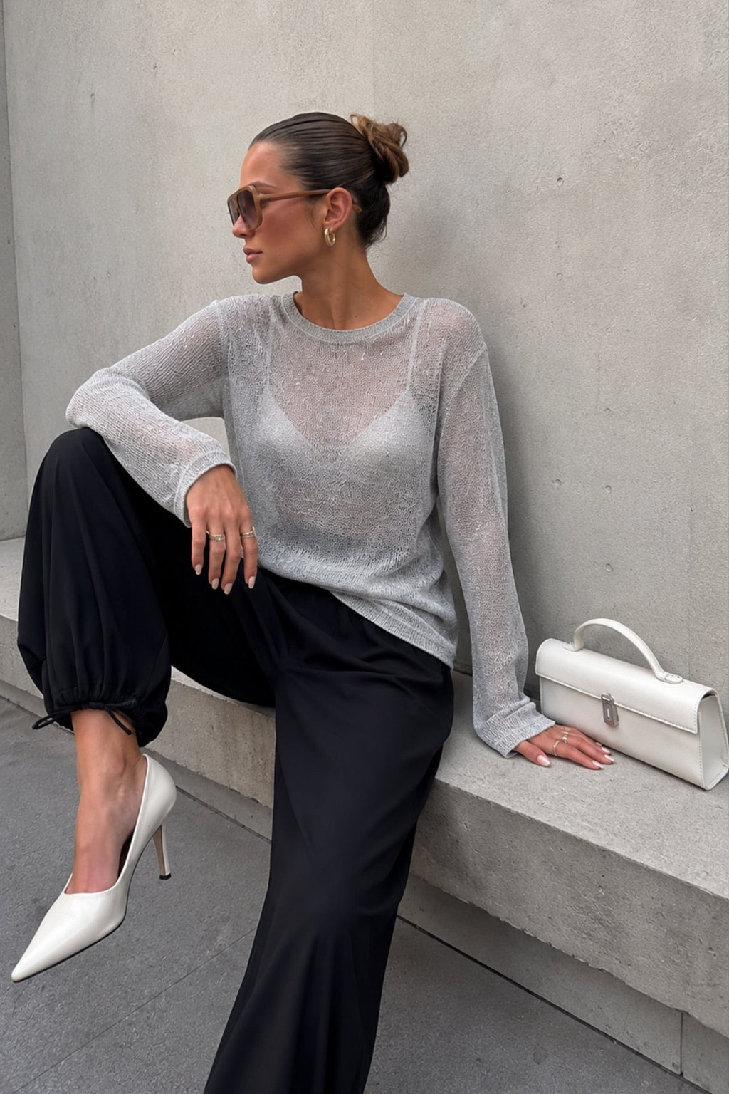 Bel ve Hem Tie Detail Black Balon Trousers