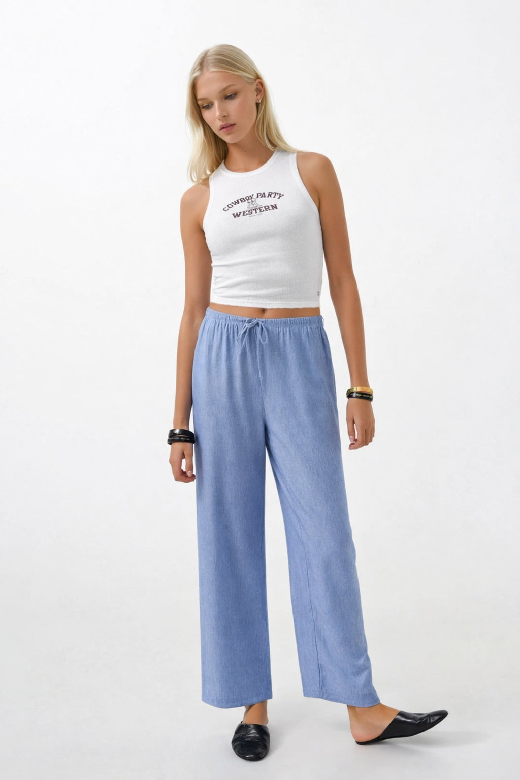 Thin Belt Tie Detail Light Blue Pants