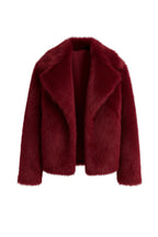 Shawl Collar Plush Burgundy Fur Coat