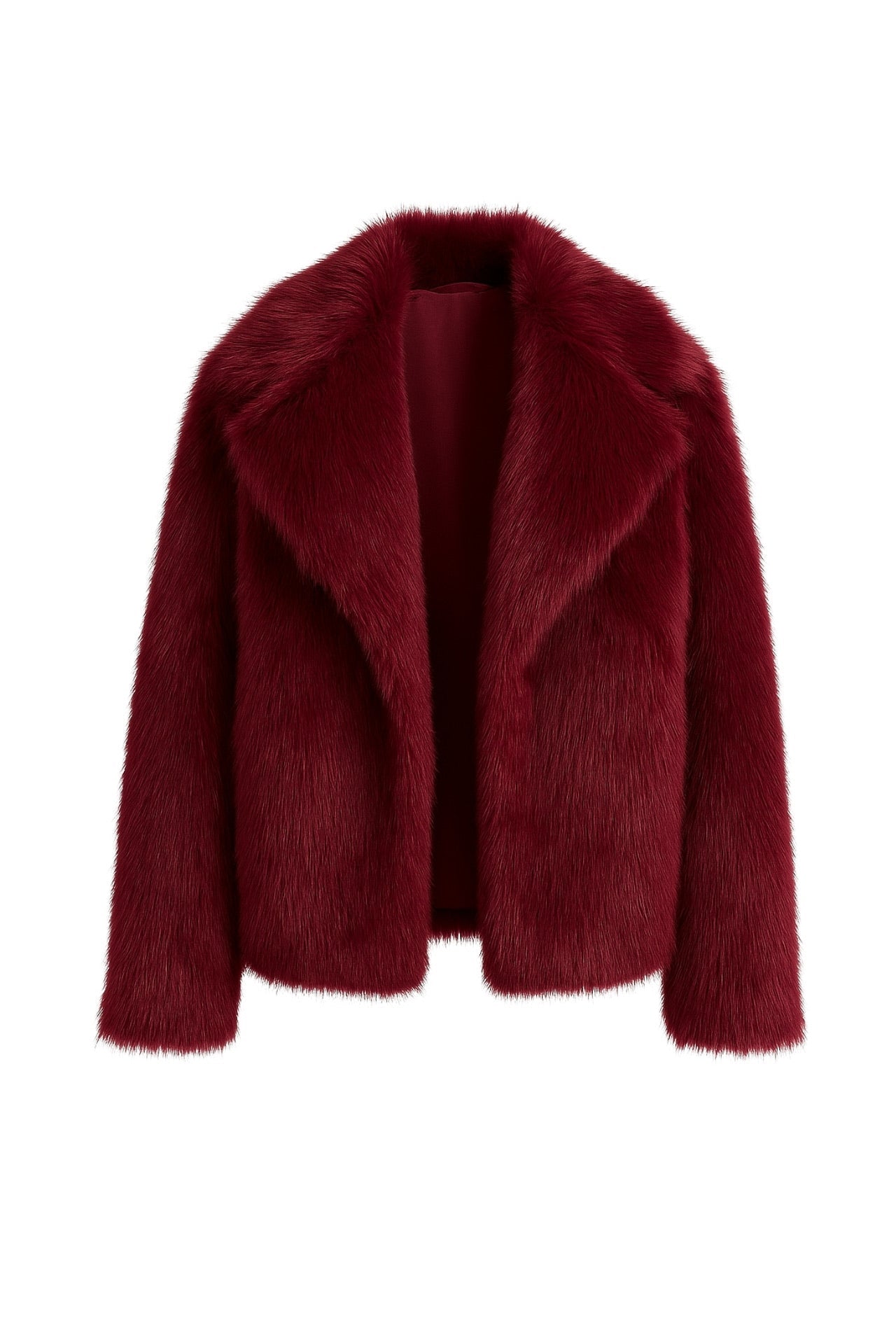 Shawl Collar Plush Burgundy Fur Coat