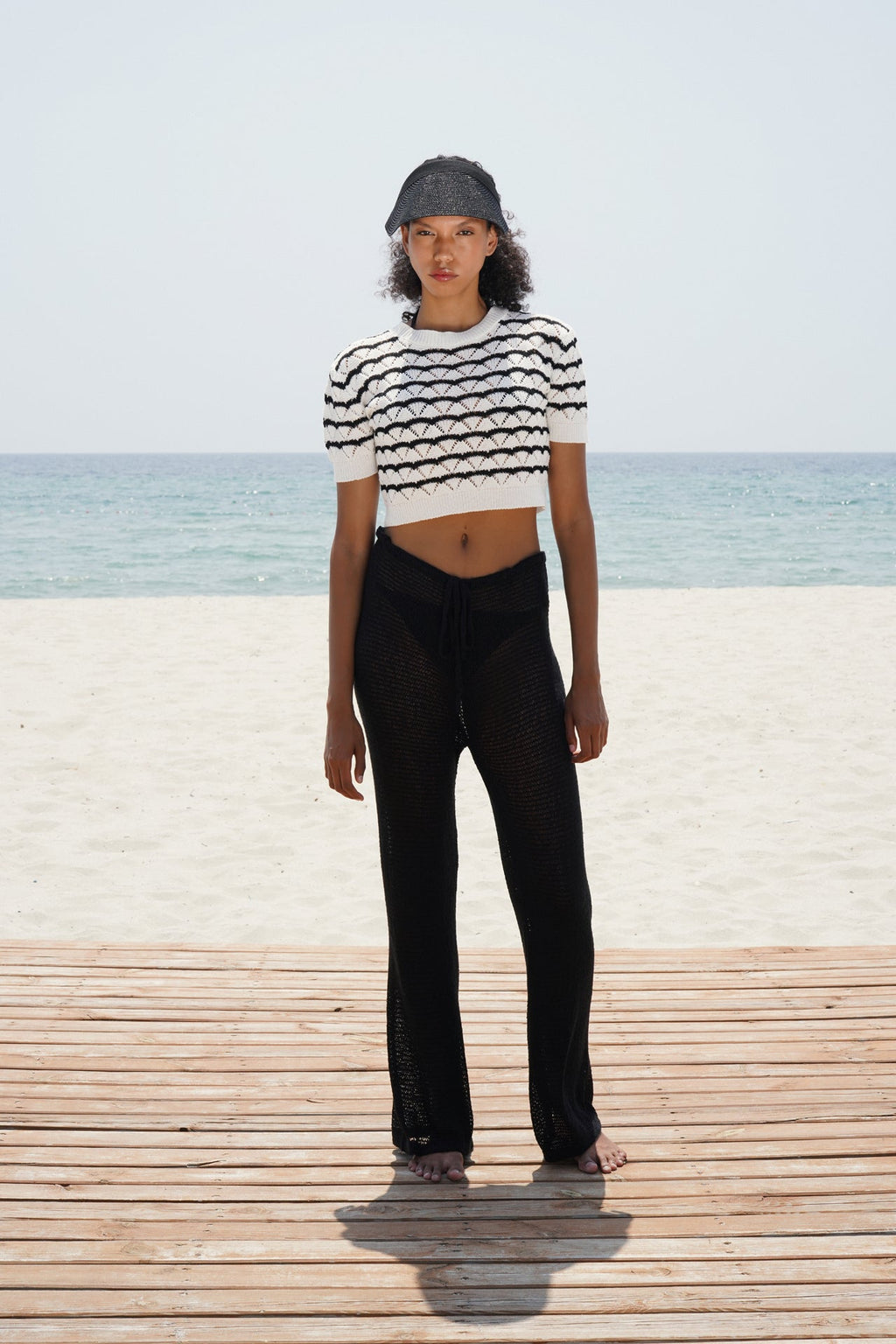Tunnel Detail Black Knit Pants
