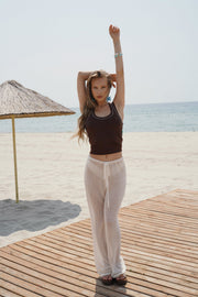 Tunnel Detail Ecru Knit Trousers