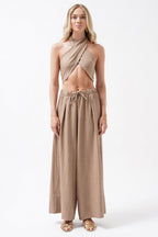Low Waist Oversize Linen Beige Pants
