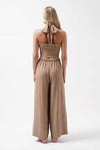 Low Waist Oversize Linen Beige Pants
