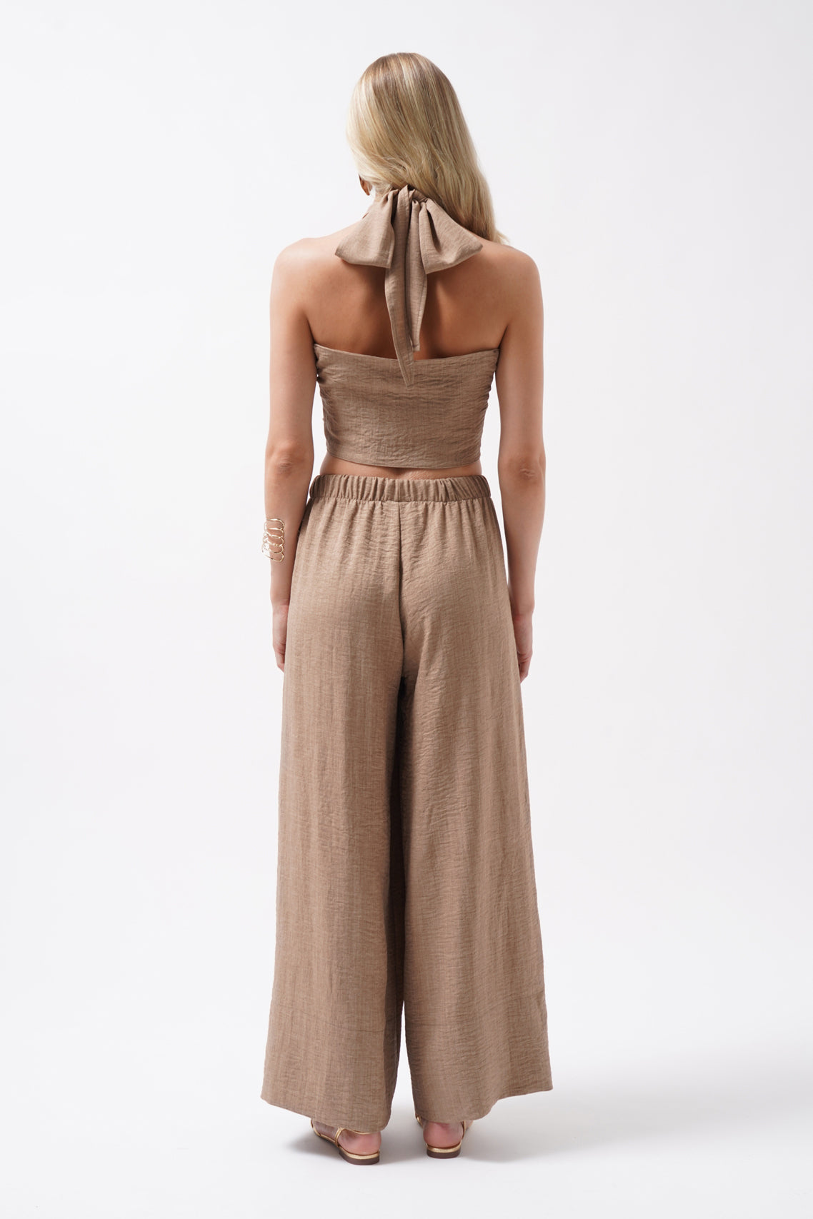 Low Waist Oversize Linen Beige Pants