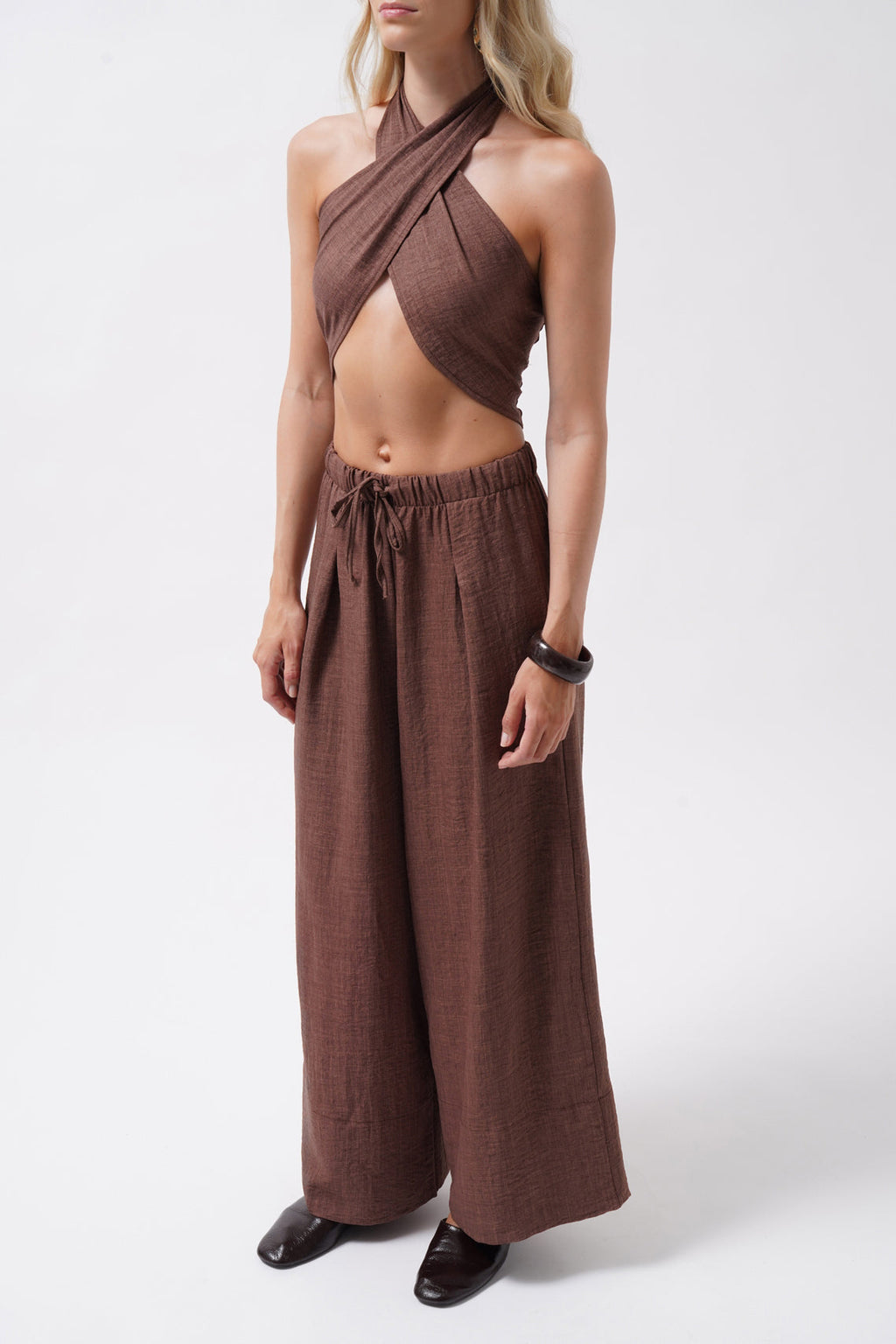 Low Waist Oversize Linen Brown Pants