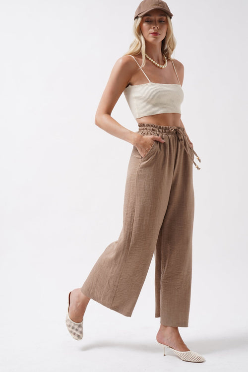 Accessory Detail Linen Brown Pants