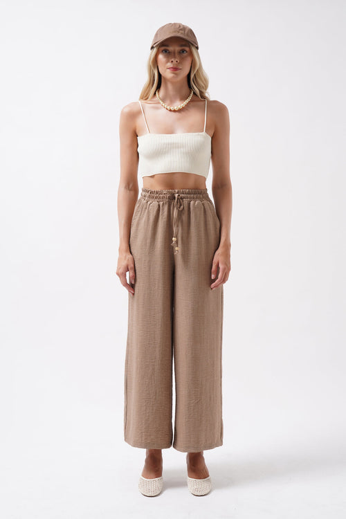 Accessory Detail Linen Brown Pants