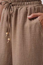 Accessory Detail Linen Brown Pants