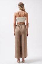 Accessory Detail Linen Brown Pants