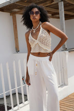 Accessory Detail Linen Ecru Pants