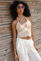 Accessory Detail Linen Ecru Pants