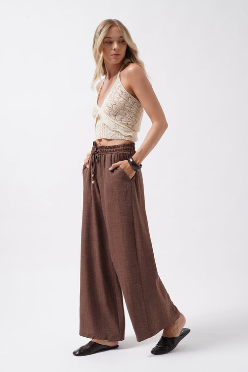 Accessory Detail Linen Dark Brown Pants