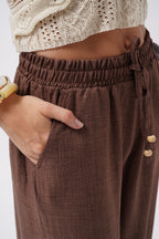 Accessory Detail Linen Dark Brown Pants