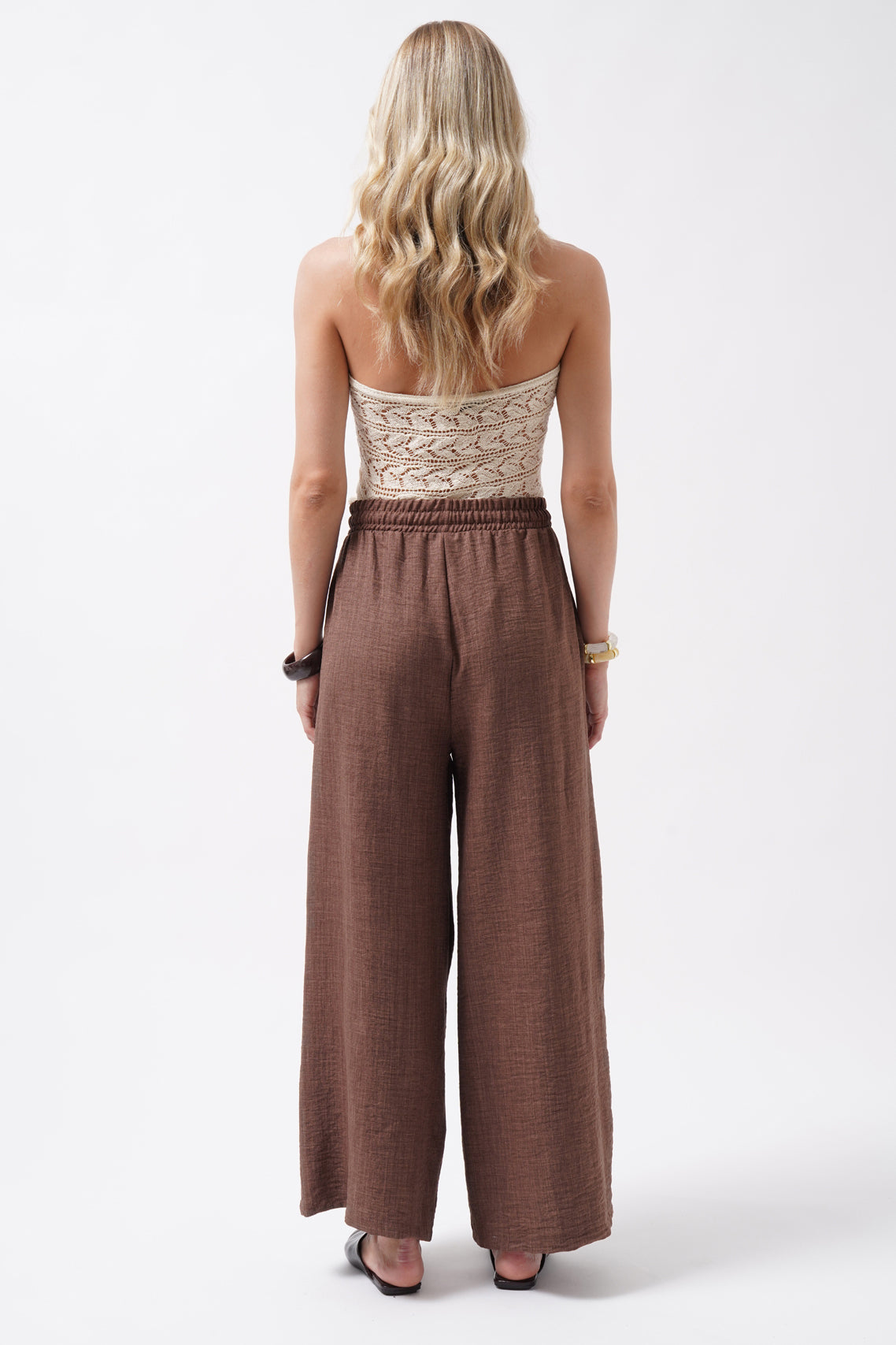 Accessory Detail Linen Dark Brown Pants
