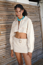 Waistt Detail Ecru Mini Skirt