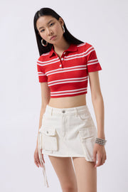 Cargo Pocket Mini White Denim Skirt