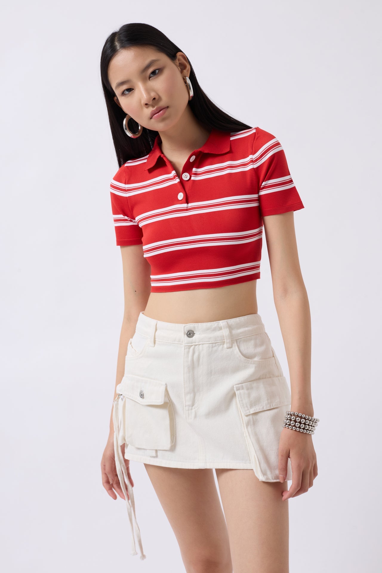 Cargo Pocket Mini White Denim Skirt